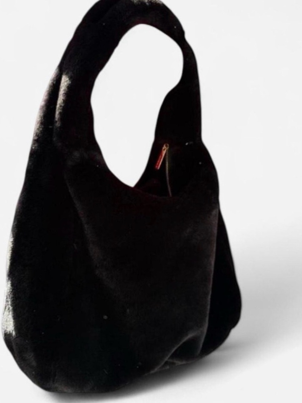 Plush Black Faux-Fur Hobo Bag
